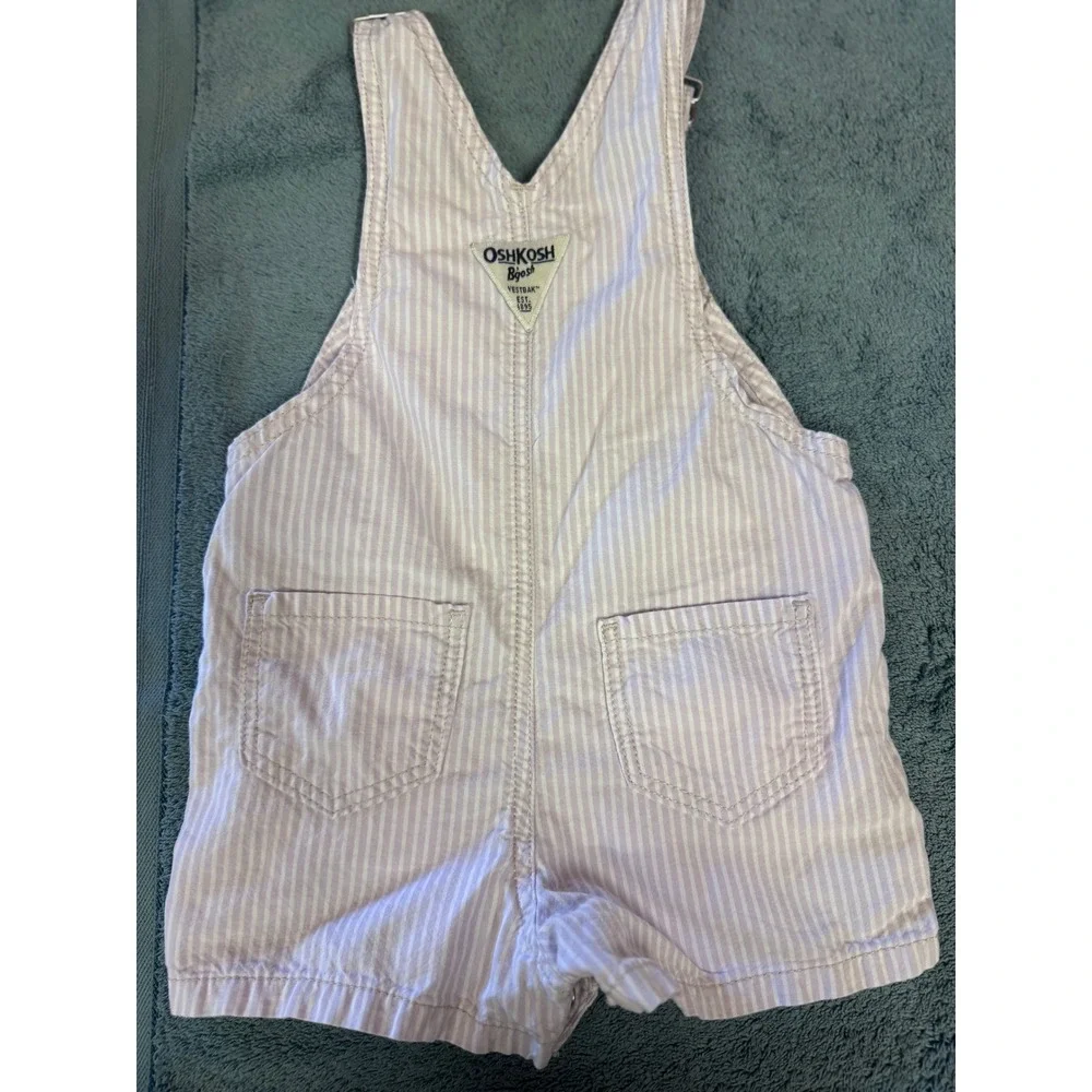 OshKosh Bgosh Girls Purple Hickory Stripe Floral Embroidered Shortalls 18M